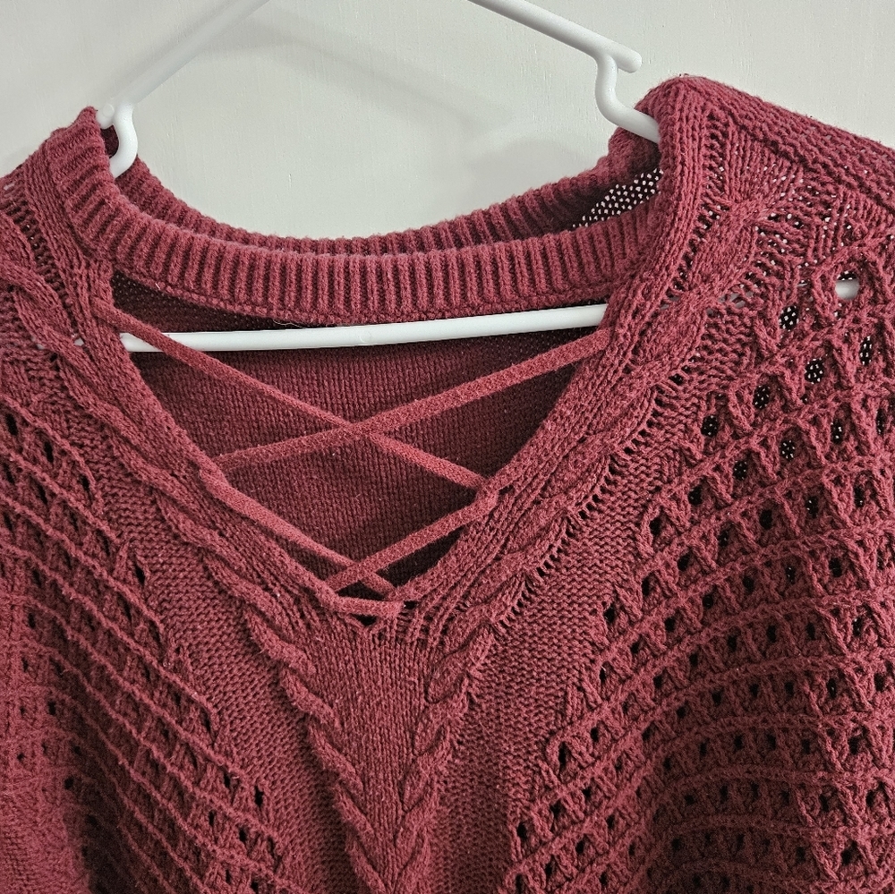 Women's Burgundy Knit Sweater - Picture 5 of 6